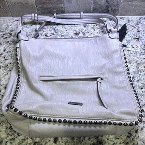Cream Textured Shoulder Bag with Studded Design